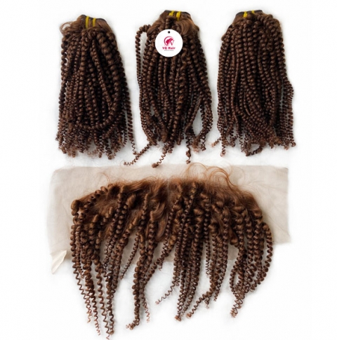 Vietnamese kinky curly hair bundles with frontal